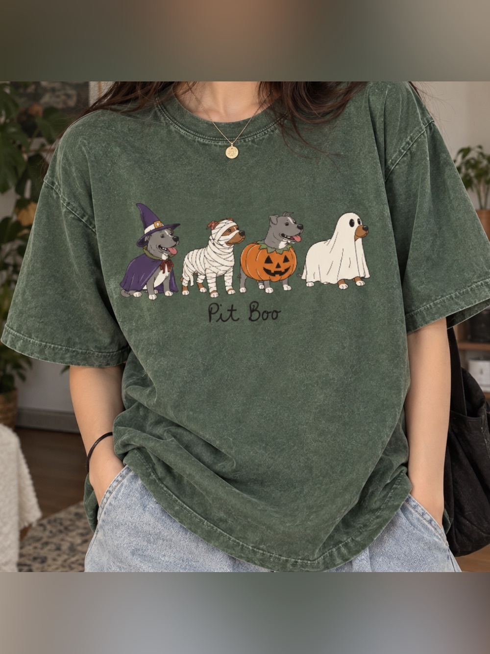 Comfort Colors Pit Bull Pit Boo Halloween Dogs Witch Mummy Pumpkin Ghost T-Shirt